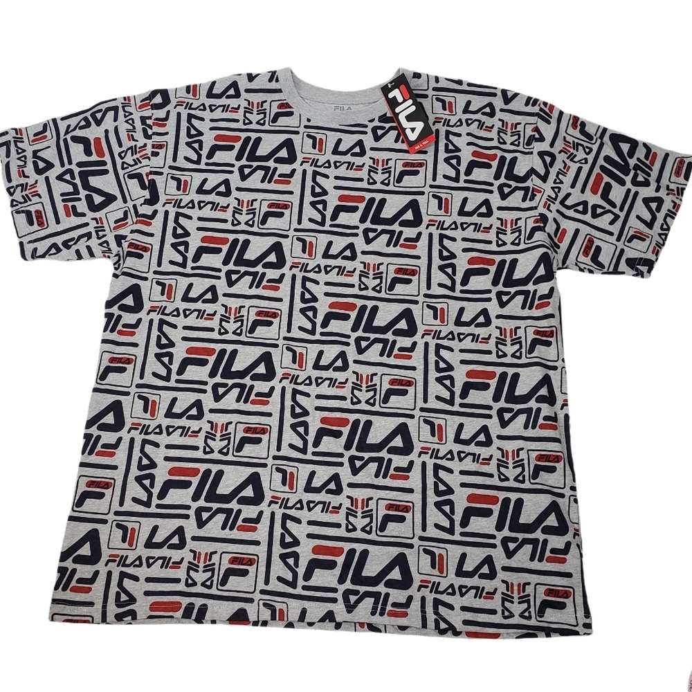 Fila Gray Logo T-Shirt Men's Size 2XL Spellout Streetwear Casual Big & Tall NWT